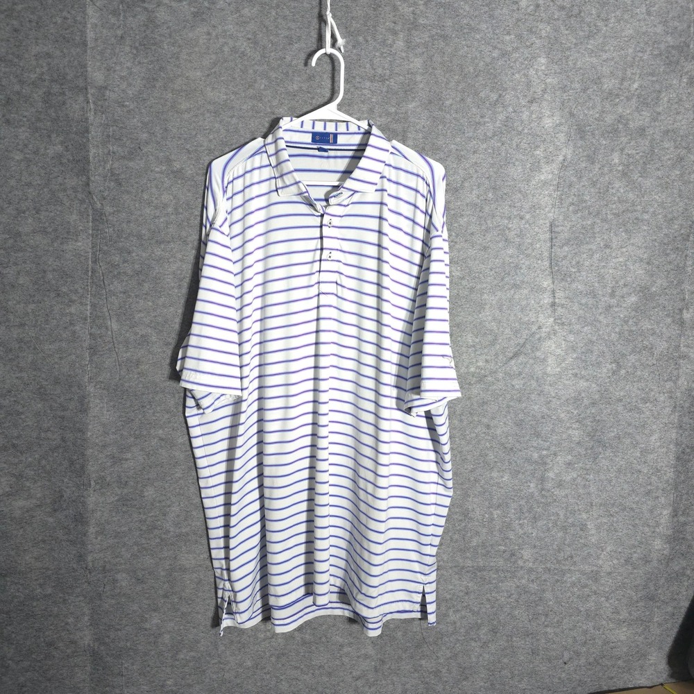 Stitch Golf Polo Mens XXL White Purple Striped Performance Stretch Short Sleeve